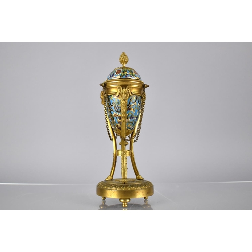 241 - A 19th Century French Champlevé Enamel and Gilt Bronze Cassolette of Ovoid Form having Grape Finial ... 