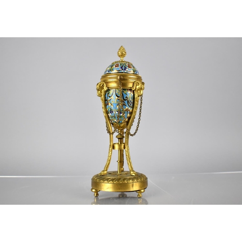 241 - A 19th Century French Champlevé Enamel and Gilt Bronze Cassolette of Ovoid Form having Grape Finial ... 