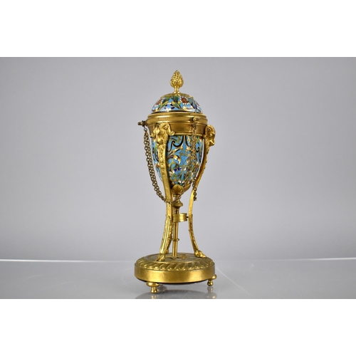 241 - A 19th Century French Champlevé Enamel and Gilt Bronze Cassolette of Ovoid Form having Grape Finial ... 