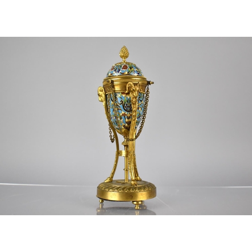 241 - A 19th Century French Champlevé Enamel and Gilt Bronze Cassolette of Ovoid Form having Grape Finial ... 