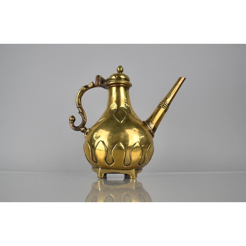 238 - A 19th Century Brass Islamic Coffee Pot/Ewer with Hinged Ogee Cover and Scrolled Handle, Straight Sp... 