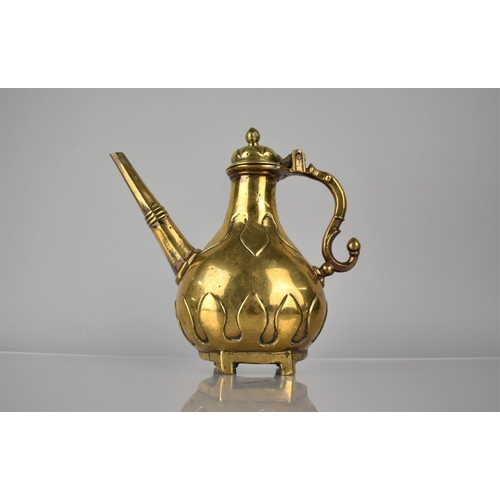 238 - A 19th Century Brass Islamic Coffee Pot/Ewer with Hinged Ogee Cover and Scrolled Handle, Straight Sp... 