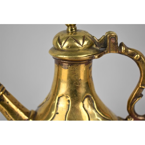 238 - A 19th Century Brass Islamic Coffee Pot/Ewer with Hinged Ogee Cover and Scrolled Handle, Straight Sp... 