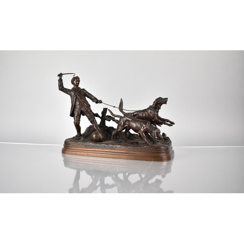 224 - After E. Dubucand, Bronze Figure Group, Huntsman and Hounds, on Rectangular Naturalistic Base, Signe... 