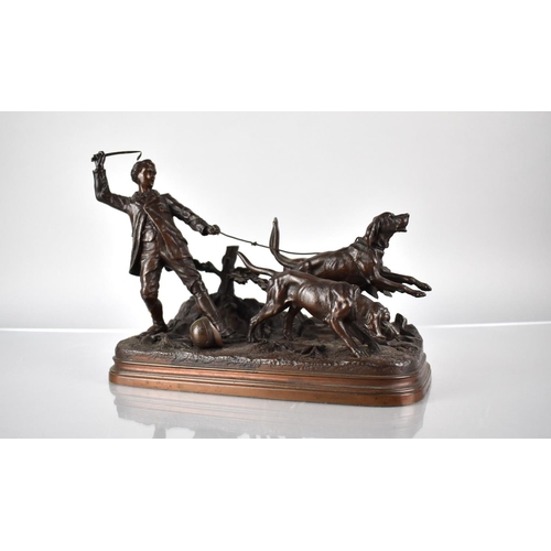 224 - After E. Dubucand, Bronze Figure Group, Huntsman and Hounds, on Rectangular Naturalistic Base, Signe... 