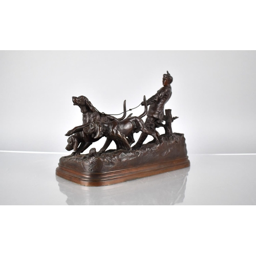 224 - After E. Dubucand, Bronze Figure Group, Huntsman and Hounds, on Rectangular Naturalistic Base, Signe... 