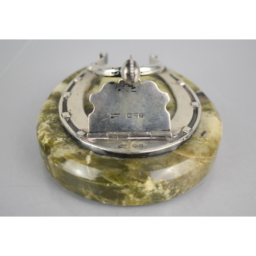 223 - An Edward VII Silver and Connemara Marble Desktop Paperweight Item in the Form of Horseshoe and Spur... 