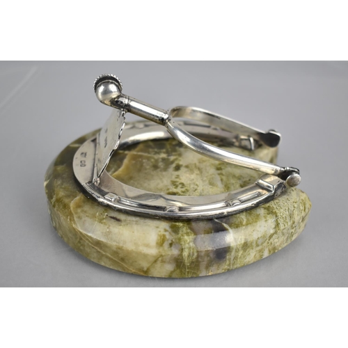 223 - An Edward VII Silver and Connemara Marble Desktop Paperweight Item in the Form of Horseshoe and Spur... 