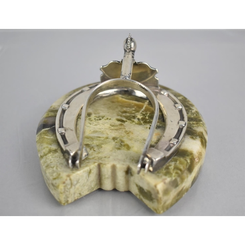 223 - An Edward VII Silver and Connemara Marble Desktop Paperweight Item in the Form of Horseshoe and Spur... 