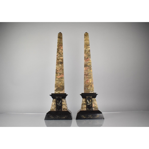 221 - A Pair of 19th Century Egyptian Revival Green and Black Marble Obelisks decorated with Hieroglyphs, ... 