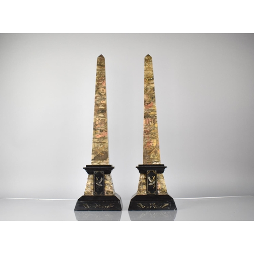 221 - A Pair of 19th Century Egyptian Revival Green and Black Marble Obelisks decorated with Hieroglyphs, ... 