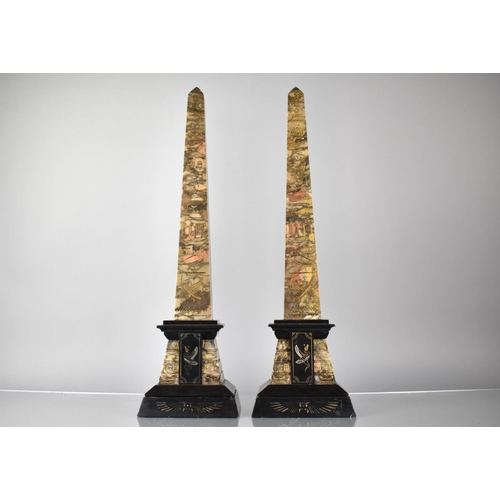 221 - A Pair of 19th Century Egyptian Revival Green and Black Marble Obelisks decorated with Hieroglyphs, ... 