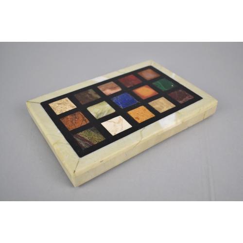 220 - A Pietra Dura Specimen Desk Weight of Rectangular Form with Three Rows of Five Squares, Lozenges Fea... 