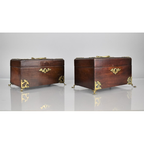 201 - A Pair of 19th Century Mahogany Tea Caddy Boxes with Scrolled Brass Mounts, Top Carry Handles and Es... 