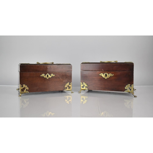 201 - A Pair of 19th Century Mahogany Tea Caddy Boxes with Scrolled Brass Mounts, Top Carry Handles and Es... 