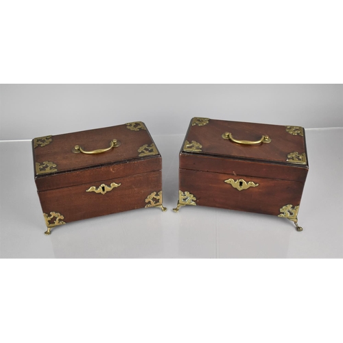 201 - A Pair of 19th Century Mahogany Tea Caddy Boxes with Scrolled Brass Mounts, Top Carry Handles and Es... 