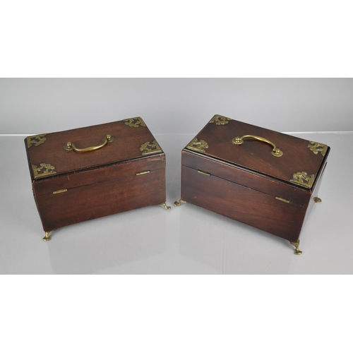 201 - A Pair of 19th Century Mahogany Tea Caddy Boxes with Scrolled Brass Mounts, Top Carry Handles and Es... 