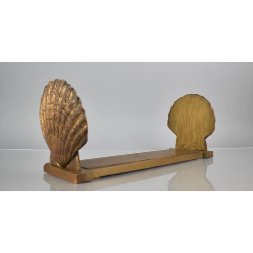 205 - A Pair of Carved and Wooden Bookends, Each with Carved Shell Hinged Ends, 41cms Long