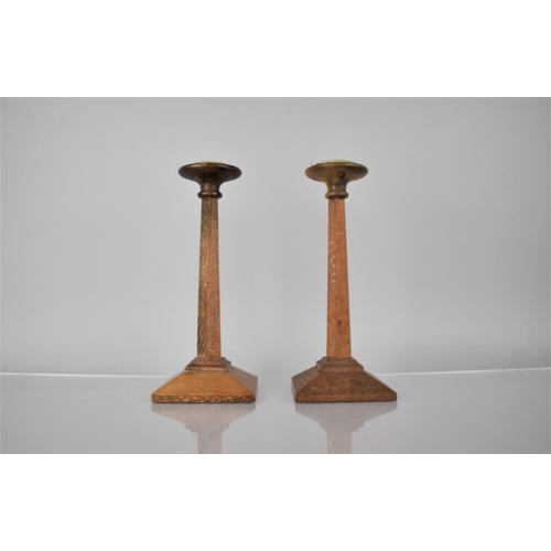 208 - A Pair of Early 20th Limed Oak Wig Stands, 25cms High