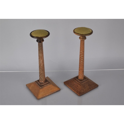 208 - A Pair of Early 20th Limed Oak Wig Stands, 25cms High