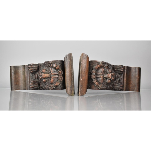 212 - A Pair of Early Carved Wooden Mounts with Lion Design, 29.5cms High and 14cms Deep