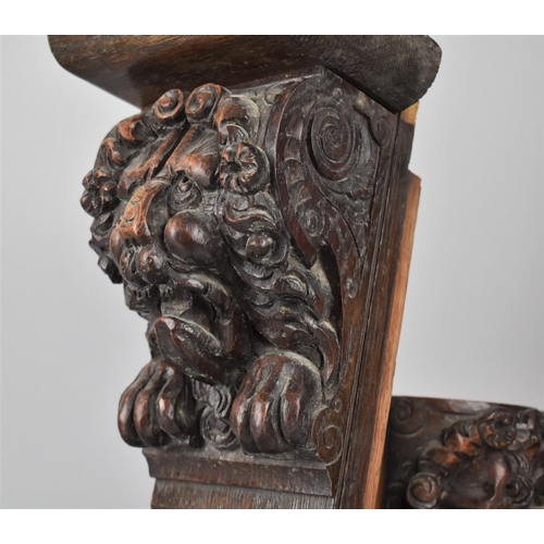 212 - A Pair of Early Carved Wooden Mounts with Lion Design, 29.5cms High and 14cms Deep