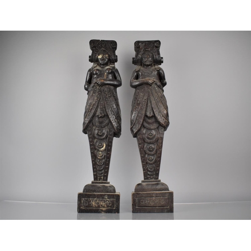 213 - A Pair of Early Carved Wooden Furniture Mounts in the Form of Standing Husband and Wife, 58cms High