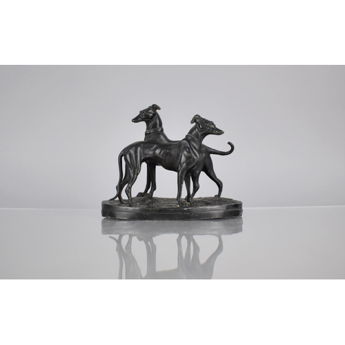 235 - A Bronzed Study of Greyhounds on Oval Plinth Base, Modelled in Standing Position, 14x12cms High