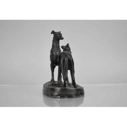 235 - A Bronzed Study of Greyhounds on Oval Plinth Base, Modelled in Standing Position, 14x12cms High