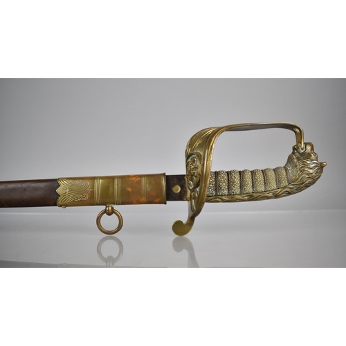 246 - An 1847 Pattern Officers Naval Sword with Engraved Blade Featuring Crown Surmounting Anchor, Gilt Hi... 