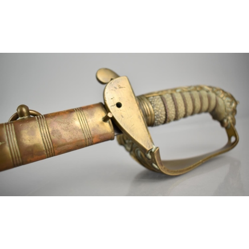 246 - An 1847 Pattern Officers Naval Sword with Engraved Blade Featuring Crown Surmounting Anchor, Gilt Hi... 