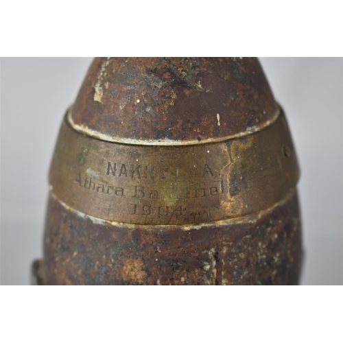 254 - A Second Sudan War Trench Art Doorstop Formed From A Shell Head, Transport Ring Inscribed to Band 'N... 