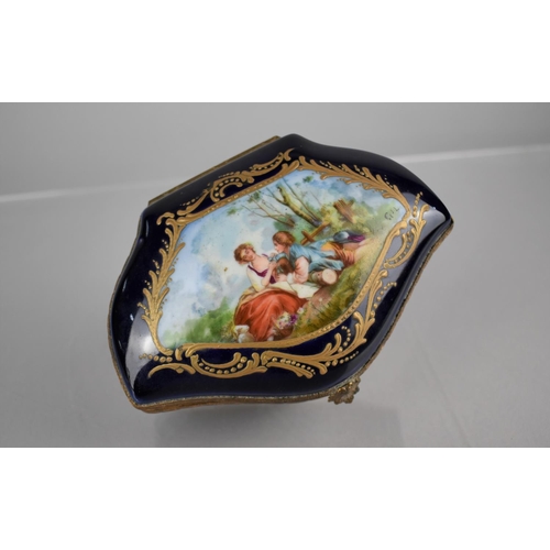 317 - A 19th Century Sevres Style Porcelain Box of Shaped Form. Hinged Lid with Hand Painted Cartouche of ... 