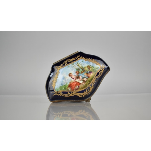 317 - A 19th Century Sevres Style Porcelain Box of Shaped Form. Hinged Lid with Hand Painted Cartouche of ... 