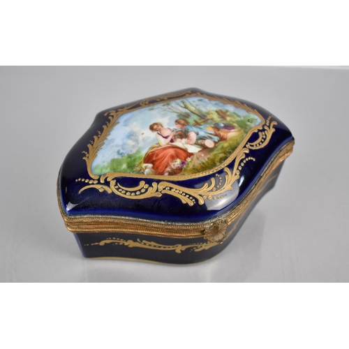 317 - A 19th Century Sevres Style Porcelain Box of Shaped Form. Hinged Lid with Hand Painted Cartouche of ... 