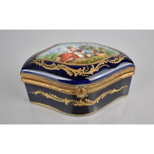 317 - A 19th Century Sevres Style Porcelain Box of Shaped Form. Hinged Lid with Hand Painted Cartouche of ... 