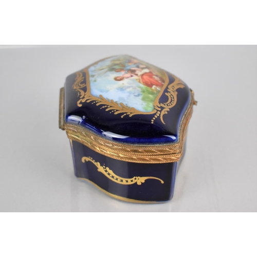 317 - A 19th Century Sevres Style Porcelain Box of Shaped Form. Hinged Lid with Hand Painted Cartouche of ... 