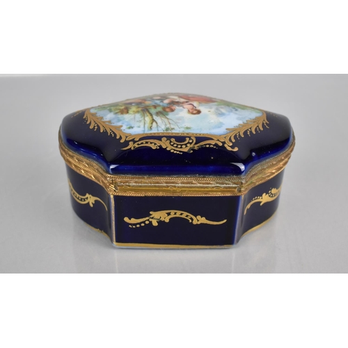 317 - A 19th Century Sevres Style Porcelain Box of Shaped Form. Hinged Lid with Hand Painted Cartouche of ... 