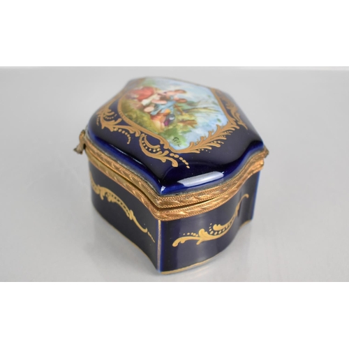 317 - A 19th Century Sevres Style Porcelain Box of Shaped Form. Hinged Lid with Hand Painted Cartouche of ... 