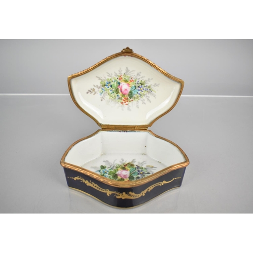 317 - A 19th Century Sevres Style Porcelain Box of Shaped Form. Hinged Lid with Hand Painted Cartouche of ... 