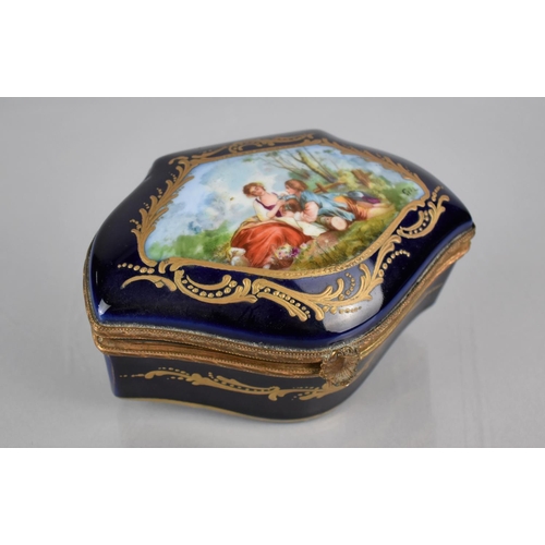 317 - A 19th Century Sevres Style Porcelain Box of Shaped Form. Hinged Lid with Hand Painted Cartouche of ... 