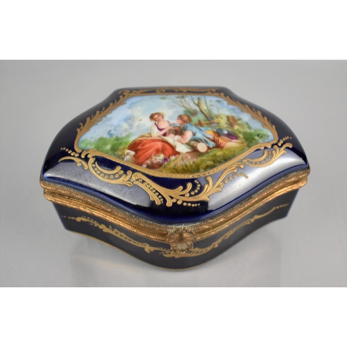 317 - A 19th Century Sevres Style Porcelain Box of Shaped Form. Hinged Lid with Hand Painted Cartouche of ... 