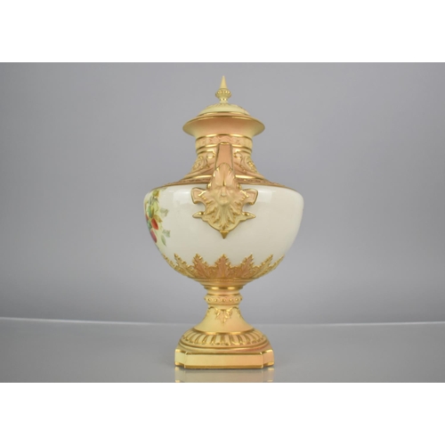 298 - A Royal Worcester Blush Ivory Pedestal Vase decorated with Fruit and Leaves on White Ground, Body wi... 