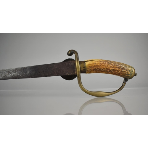 245 - A 19th Century Hunting Sword with Brass Hilt, Shell Guard and Horn Handle, Blade 55cms and Total Len... 