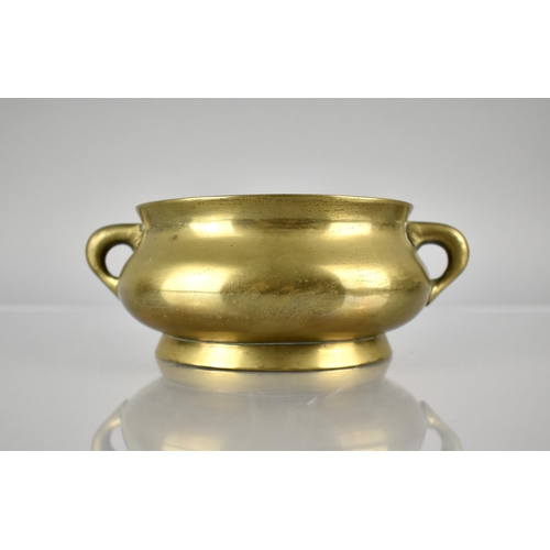 176 - A Cast Bronze Censer with Twin Lug Handles on Circular Foot, The Base with Six Character Mark, 18cms... 