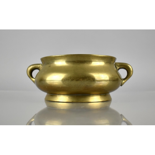 176 - A Cast Bronze Censer with Twin Lug Handles on Circular Foot, The Base with Six Character Mark, 18cms... 