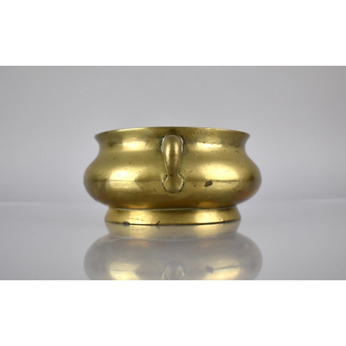 176 - A Cast Bronze Censer with Twin Lug Handles on Circular Foot, The Base with Six Character Mark, 18cms... 