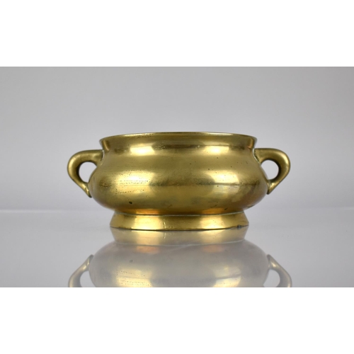 176 - A Cast Bronze Censer with Twin Lug Handles on Circular Foot, The Base with Six Character Mark, 18cms... 