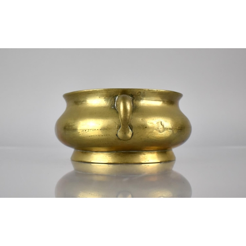 176 - A Cast Bronze Censer with Twin Lug Handles on Circular Foot, The Base with Six Character Mark, 18cms... 