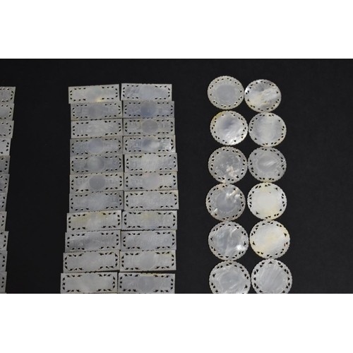 148 - A Boxed Collection of Chinese Mother of Pearl Gaming Counters, Various Shapes and Sizes